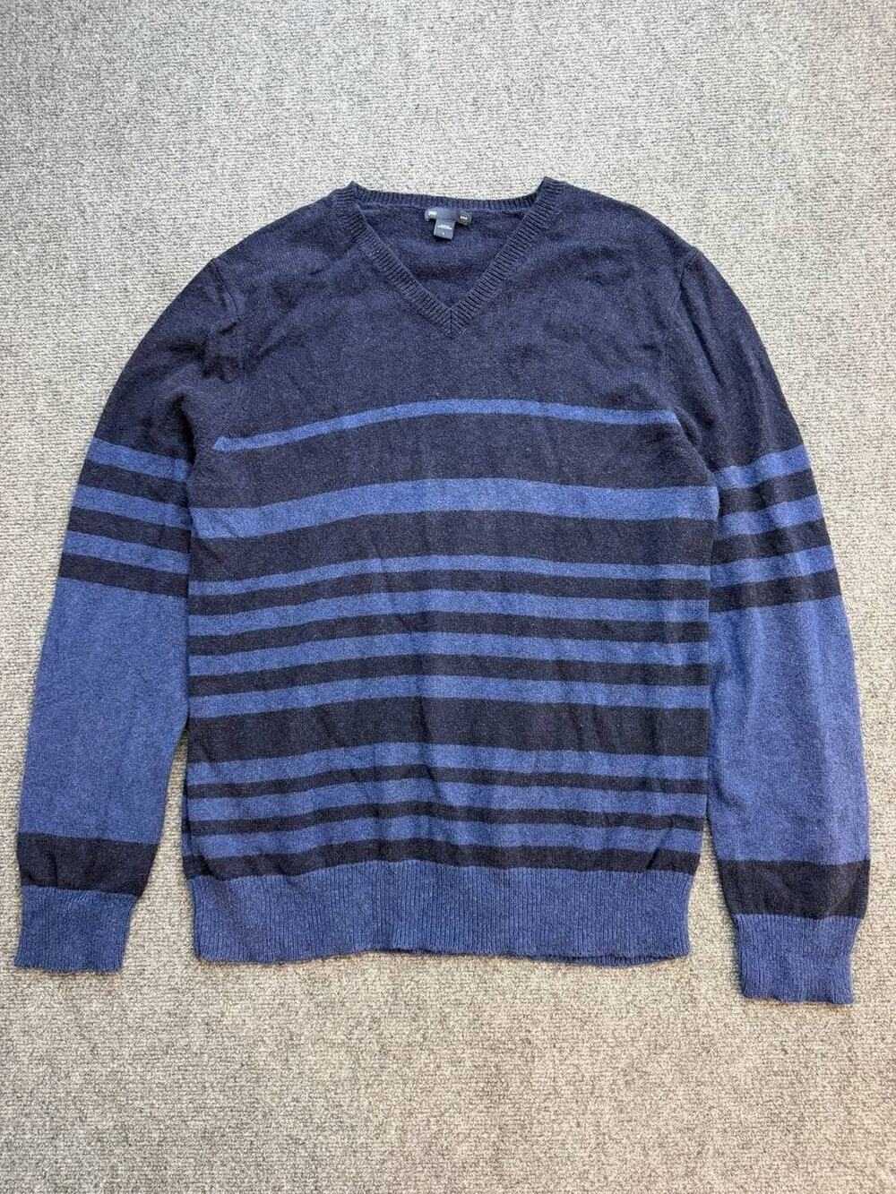 Gap Boys Teen Size L Blue Striped V-Neck Cotton Wool Blend Sweater